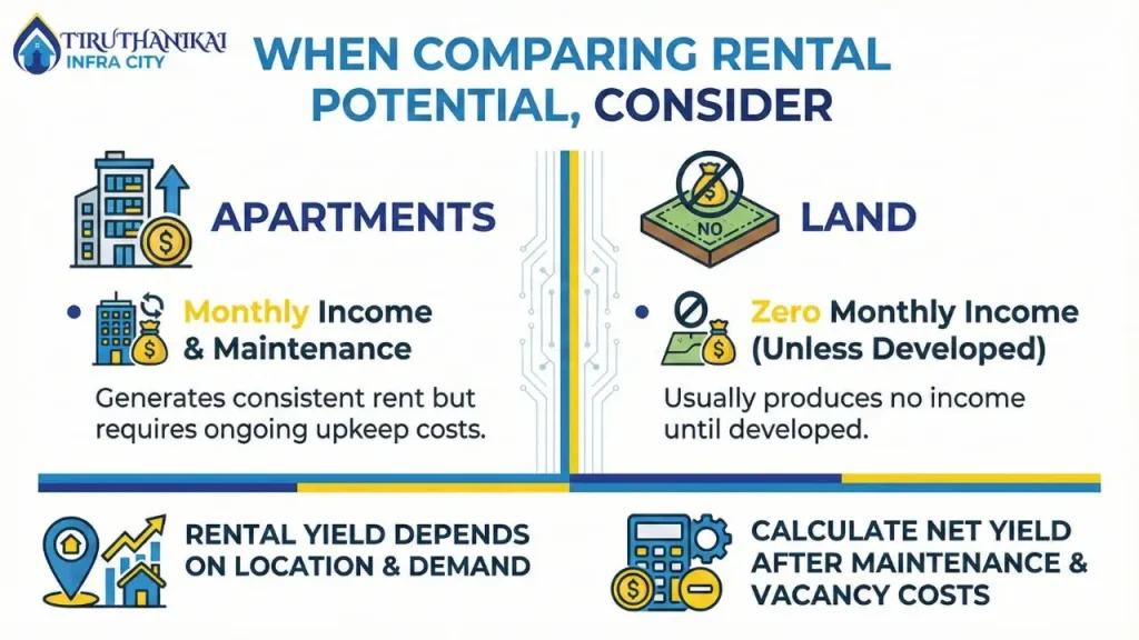 When comparing rental potential, consider Land vs Apartment in Chennai