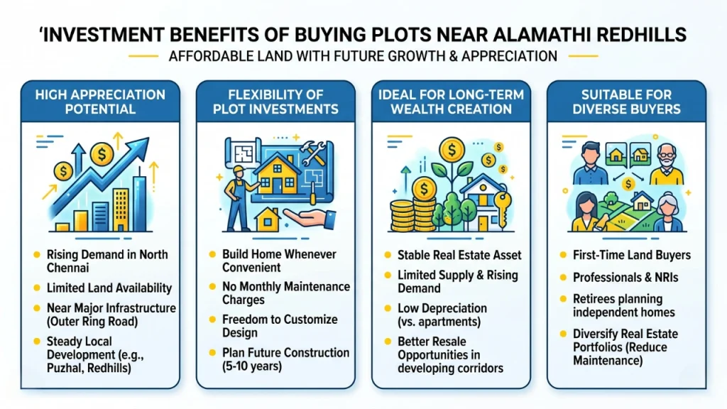 this image shows that the investements benefits of buying plots near alamathi redhills 